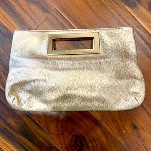 Michael Kors Berkeley Metallic Gold Leather Clutch Bag